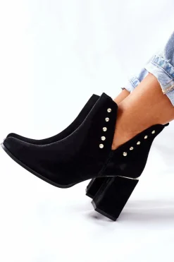 Damskie Zamszowe Botki Z Wycięciami Lewski Czarne 3075