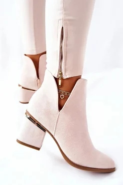 Damskie Zamszowe Botki Z Wycięciami Beżowe Noel