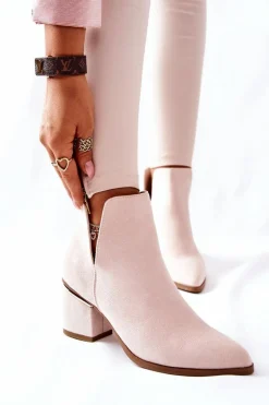 Damskie Zamszowe Botki Z Wycięciami Beżowe Noel