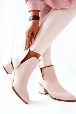 Damskie Zamszowe Botki Z Wycięciami Beżowe Noel