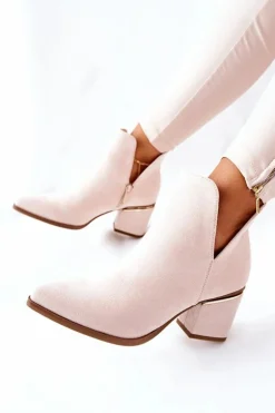 Damskie Zamszowe Botki Z Wycięciami Beżowe Noel