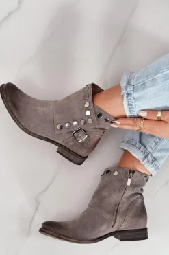 Damskie Zamszowe Botki Z Klamrą Exquisite 1198 Cappuccino