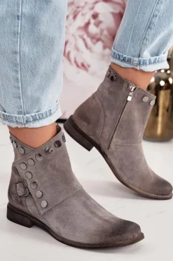 Damskie Zamszowe Botki Z Klamrą Exquisite 1198 Cappuccino