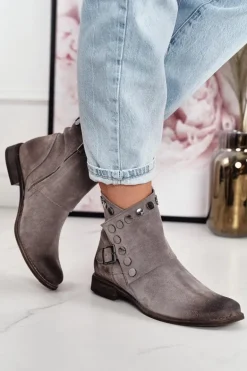 Damskie Zamszowe Botki Z Klamrą Exquisite 1198 Cappuccino