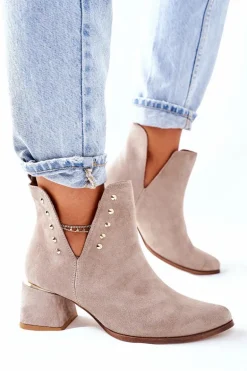 Damskie Zamszowe Botki Z Wycięciami Lewski Cappuccino 3074/B