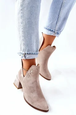 Damskie Zamszowe Botki Z Wycięciami Lewski Cappuccino 3074/B