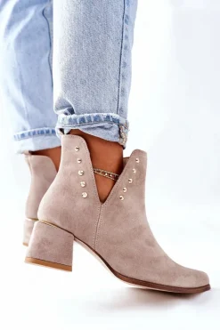 Damskie Zamszowe Botki Z Wycięciami Lewski Cappuccino 3074/B