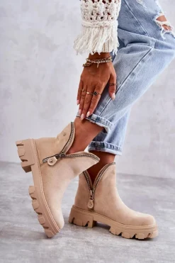 Damskie Zamszowe Botki Z Wycięciami Beżowe Rhythm