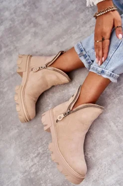 Damskie Zamszowe Botki Z Wycięciami Beżowe Rhythm