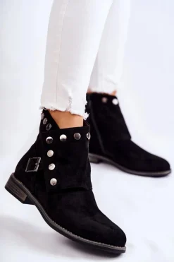 Damskie Zamszowe Botki Z Klamrą S. Barski Czarne Merk
