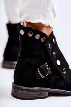 Damskie Zamszowe Botki Z Klamrą S. Barski Czarne Merk