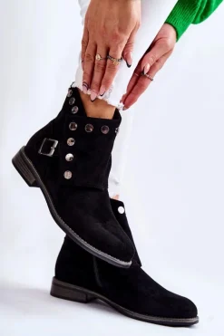 Damskie Zamszowe Botki Z Klamrą S. Barski Czarne Merk