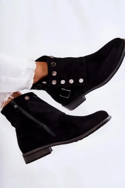 Damskie Zamszowe Botki Z Klamrą S. Barski Czarne Merk