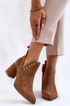 Damskie Zamszowe Botki Z Wycięciami Lewski 3075 Camel