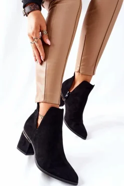 Damskie Zamszowe Botki Z Wycięciami Czarne Noel