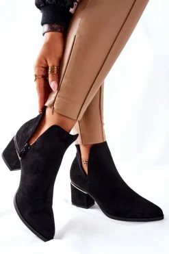 Damskie Zamszowe Botki Z Wycięciami Czarne Noel