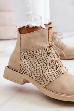 Damskie Zamszowe Botki Z Wężowym Wzorem Jasnobeżowe Lemar Sonroe