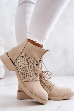 Damskie Zamszowe Botki Z Wężowym Wzorem Jasnobeżowe Lemar Sonroe