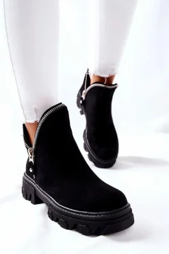 Damskie Zamszowe Botki Z Wycięciami Czarne Rhythm