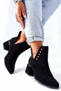 Damskie Zamszowe Botki Z Wycięciami Lewski Czarne 3074/B
