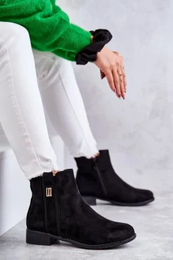 Damskie Zamszowe Botki Z Ozdobą Czarne Giana