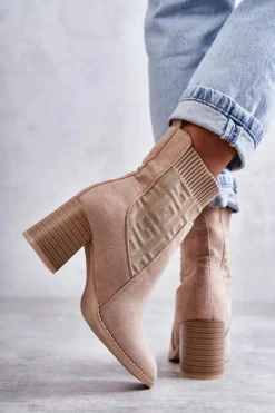 Damskie Zamszowe Botki Ze Skarpetą Beżowe Montes