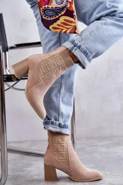 Damskie Zamszowe Botki Ze Skarpetą Beżowe Montes