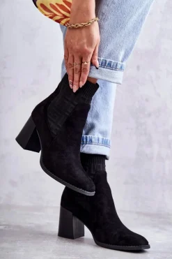 Damskie Zamszowe Botki Ze Skarpetą Czarne Montes