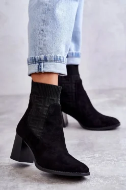 Damskie Zamszowe Botki Ze Skarpetą Czarne Montes