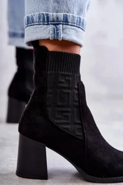 Damskie Zamszowe Botki Ze Skarpetą Czarne Montes