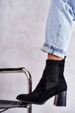 Damskie Zamszowe Botki Ze Skarpetą Czarne Montes