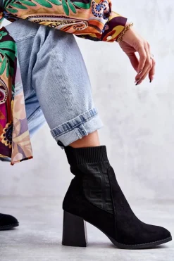 Damskie Zamszowe Botki Ze Skarpetą Czarne Montes