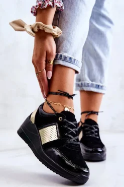 Damskie Zamszowe Buty Sportowe Na Koturnie Czarne Larson