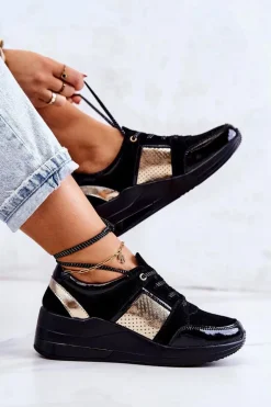 Damskie Zamszowe Buty Sportowe Na Koturnie Czarne Larson