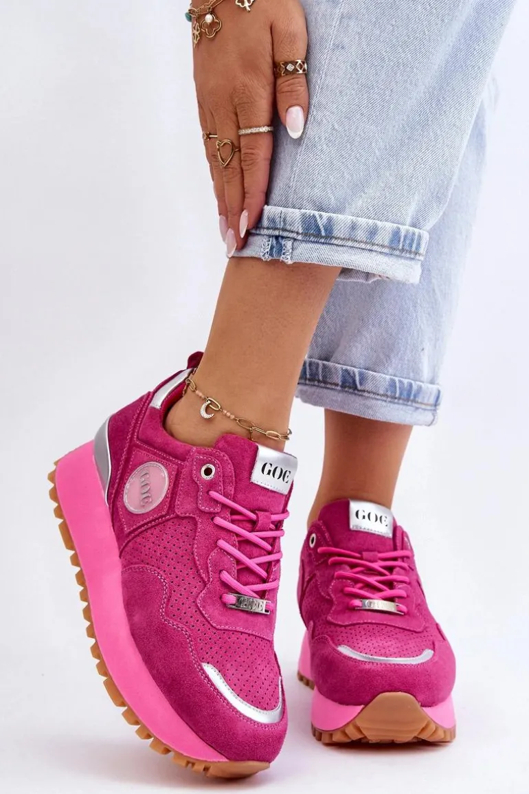 Damskie Zamszowe Buty Sportowe Na Platformie GOE LL2N4002 Fuksja