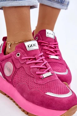 Damskie Zamszowe Buty Sportowe Na Platformie GOE LL2N4002 Fuksja