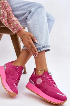 Damskie Zamszowe Buty Sportowe Na Platformie GOE LL2N4002 Fuksja