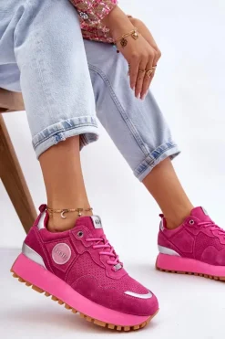 Damskie Zamszowe Buty Sportowe Na Platformie GOE LL2N4002 Fuksja