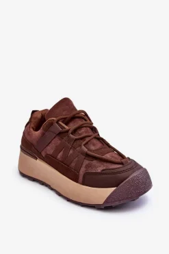 Damskie Zamszowe Buty Sportowe Na Platformie Brązowe Rohan