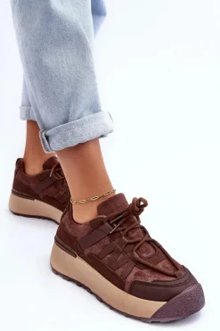 Damskie Zamszowe Buty Sportowe Na Platformie Brązowe Rohan