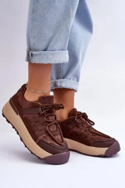 Damskie Zamszowe Buty Sportowe Na Platformie Brązowe Rohan