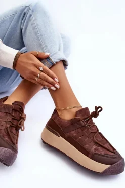 Damskie Zamszowe Buty Sportowe Na Platformie Brązowe Rohan
