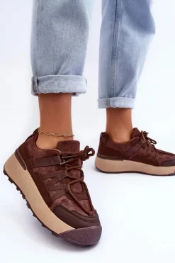 Damskie Zamszowe Buty Sportowe Na Platformie Brązowe Rohan