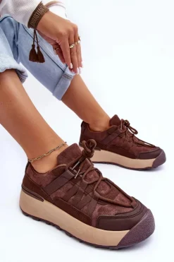 Damskie Zamszowe Buty Sportowe Na Platformie Brązowe Rohan
