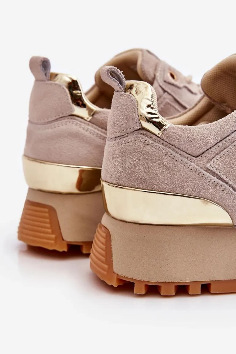 Damskie Zamszowe Buty Sportowe Na Platformie GOE LL2N4001 Beżowe