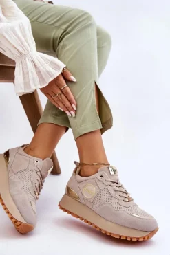 Damskie Zamszowe Buty Sportowe Na Platformie GOE LL2N4001 Beżowe