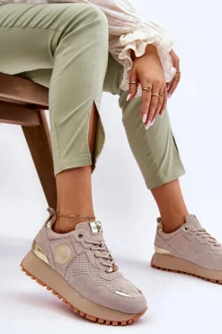 Damskie Zamszowe Buty Sportowe Na Platformie GOE LL2N4001 Beżowe