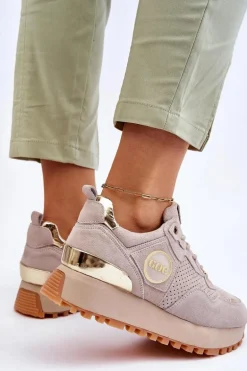 Damskie Zamszowe Buty Sportowe Na Platformie GOE LL2N4001 Beżowe