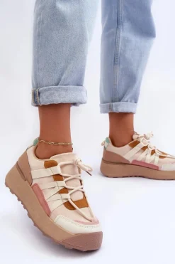 Damskie Zamszowe Buty Sportowe Na Platformie Beżowe Rohan