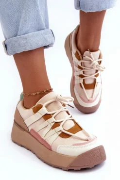 Damskie Zamszowe Buty Sportowe Na Platformie Beżowe Rohan